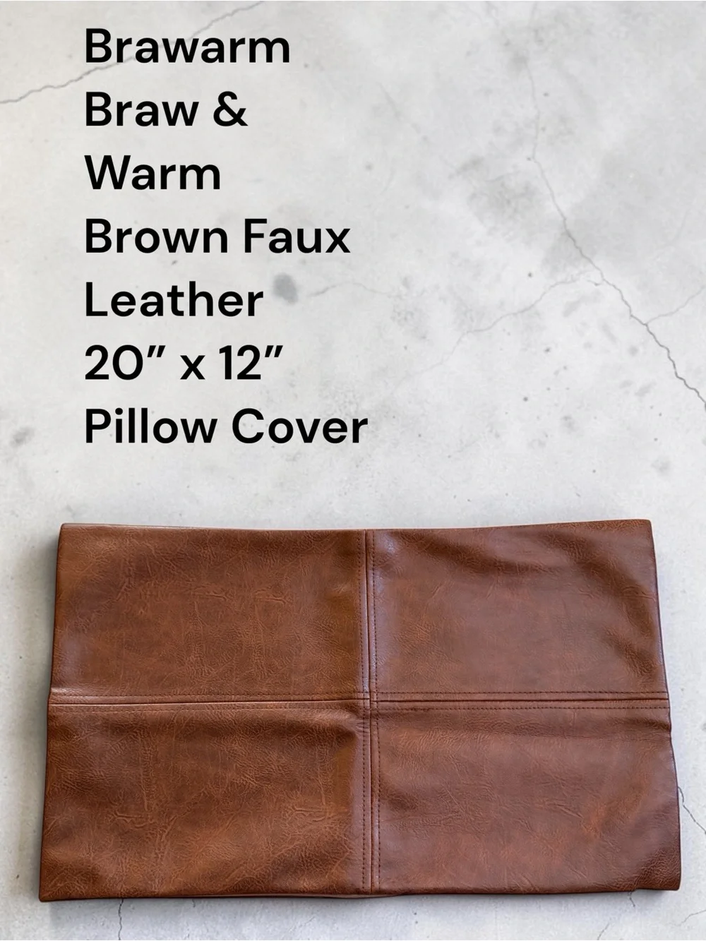 Brawarm Cognac Brown Faux Leather Lumbar Pillow Cover 12x20 Farmhouse